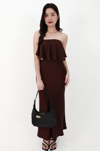 CNY2026 | Stephanie Satin Co-ord Maxi Skirt in Dark Brown ( Petite Length )