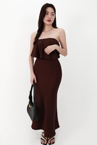 CNY2026 | Stephanie Satin Co-ord Maxi Skirt in Dark Brown ( Petite Length )