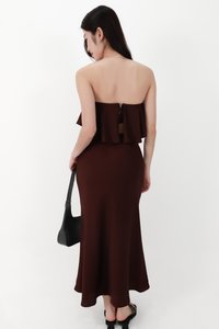 CNY2026 | Stephanie Satin Co-ord Maxi Skirt in Dark Brown ( Petite Length )