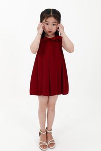 CNY2026 | Pleated Girl Dress in Dark Red