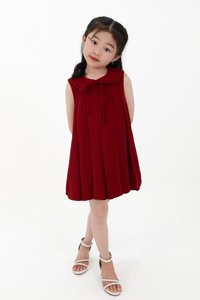 CNY2026 | Pleated Girl Dress in Dark Red