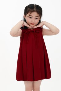 CNY2026 | Pleated Girl Dress in Dark Red