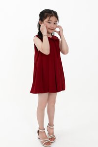 CNY2026 | Pleated Girl Dress in Dark Red