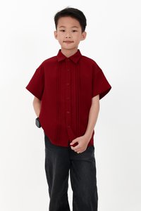 CNY2026 | Pleated Boy Shirt in Dark Red