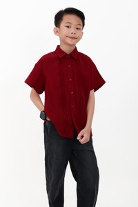 CNY2026 | Pleated Boy Shirt in Dark Red