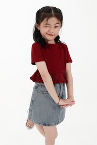 CNY2026 | Casual Girl Eyelet Hem Tee in Dark Red