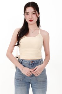 Rena Ruched Halter Top in Pale Yellow