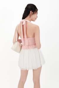 CNY2026 | Casual Women Halter Eyelet Hem Top in Light Pink