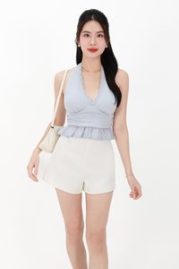CNY2026 | Casual Women Halter Eyelet Hem Top in Light Blue