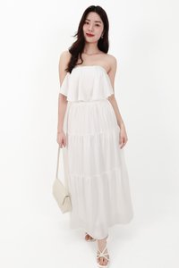 DEFECT | Serena Satin Tiered Maxi Skirt in White ( Regular Length ) in S