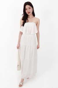 CNY2026 | Serena Satin Tiered Maxi Skirt in White ( Regular Length )