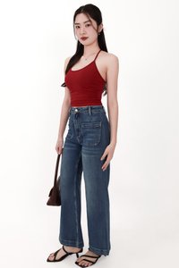 Rena Ruched Halter Top in Red