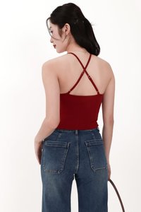 Rena Ruched Halter Top in Red
