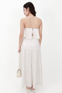 DEFECT | Serena Satin Tiered Maxi Skirt in White ( Regular Length ) in S