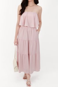 CNY2026 | Serena Satin Tiered Maxi Skirt in Light Pink ( Petite Length )