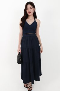 CNY2026 | Serena Satin Tiered Maxi Skirt in Midnight ( Petite Length )