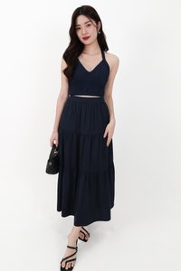 CNY2026 | Serena Satin Tiered Maxi Skirt in Midnight ( Petite Length )