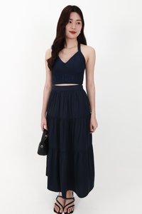CNY2026 | Serena Satin Tiered Maxi Skirt in Midnight ( Petite Length )