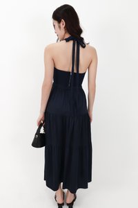 CNY2026 | Serena Satin Tiered Maxi Skirt in Midnight ( Petite Length )