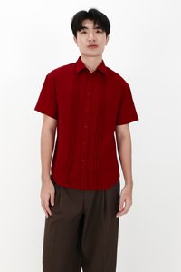 CNY2026 | Pleated Men Shirt in Dark Red