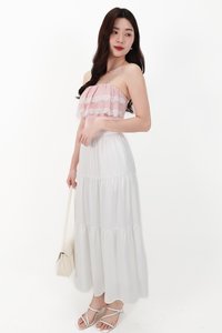 CNY2026 | Serena Satin Tiered Maxi Skirt in White ( Petite Length )