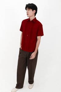 CNY2026 | Pleated Men Shirt in Dark Red