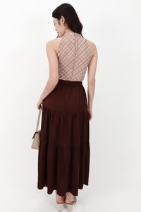 CNY2026 | Serena Satin Tiered Maxi Skirt in Dark Brown ( Petite Length )