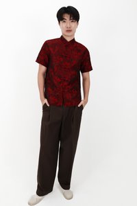CNY2026 | Oriental Men Shirt in Dark Red
