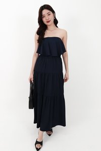 CNY2026 | Serena Satin Tiered Maxi Skirt in Midnight ( Regular Length )