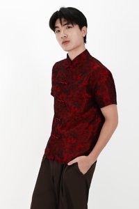 CNY2026 | Oriental Men Shirt in Dark Red