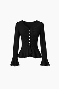 CNY2026 | Parisa Pearl Peplum Cardigan Top in Black
