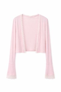 CNY2026 | Blair Bell Sleeve Lace Trim Cardigan in Light Pink