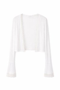 CNY2026 | Blair Bell Sleeve Lace Trim Cardigan in White