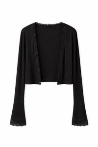 CNY2026 | Blair Bell Sleeve Lace Trim Cardigan in Black