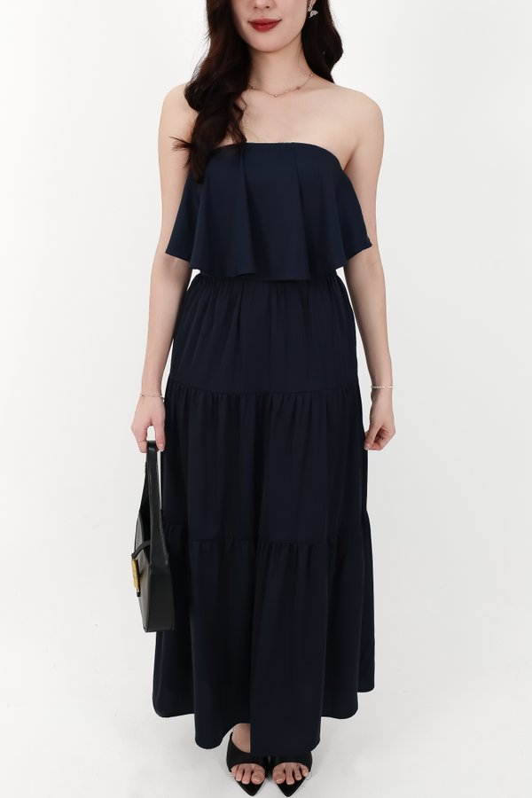 CNY2026 | Serena Satin Tiered Maxi Skirt in Midnight ( Regular Length )
