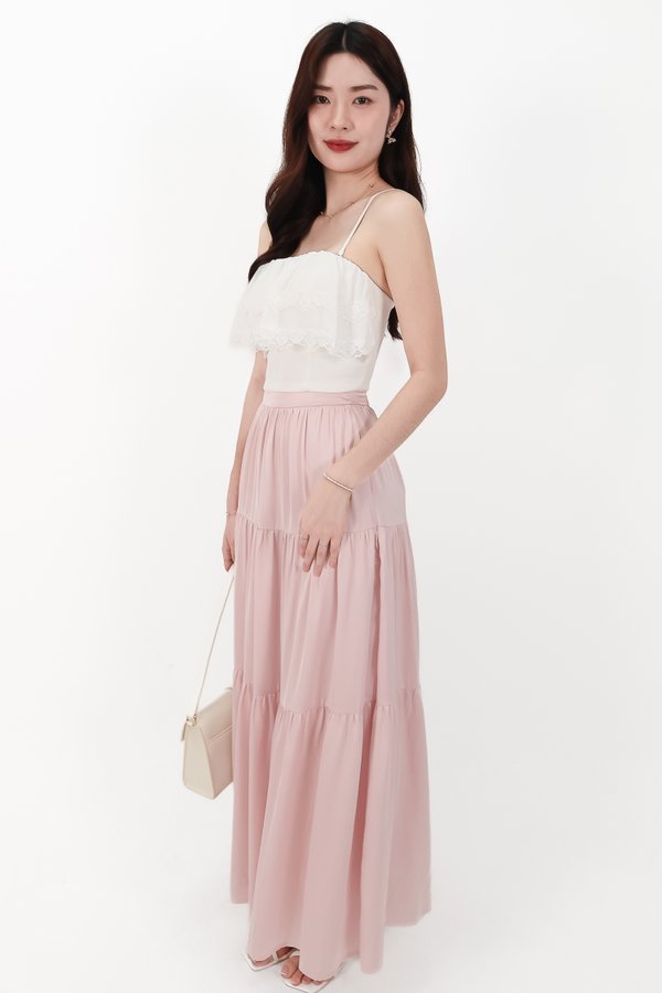 CNY2026 | Serena Satin Tiered Maxi Skirt in Light Pink ( Regular Length )