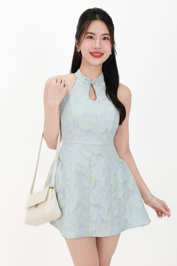CNY2026 | Essie Embossed Cheongsam Dress in Tiffany Blue