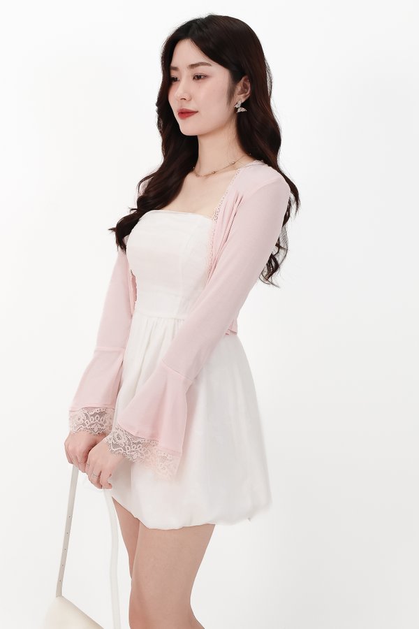 CNY2026 | Blair Bell Sleeve Lace Trim Cardigan in Light Pink