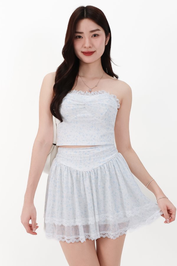 CNY2026 | Freesa Floral Mesh Co-ord Set in Cream White X Pastel Blue