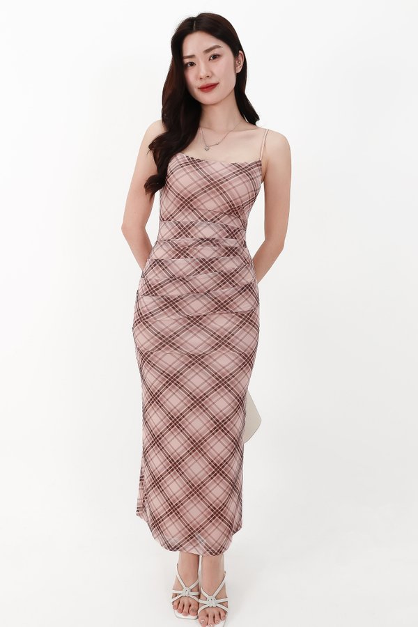 CNY2026 | Pearlynn Plaid Midaxi Dress in Pink ( Petite Length )