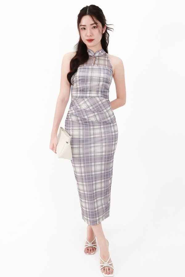 DEFECT | Pei Plaid Mesh Cheongsam Dress in Soft Lilac in M