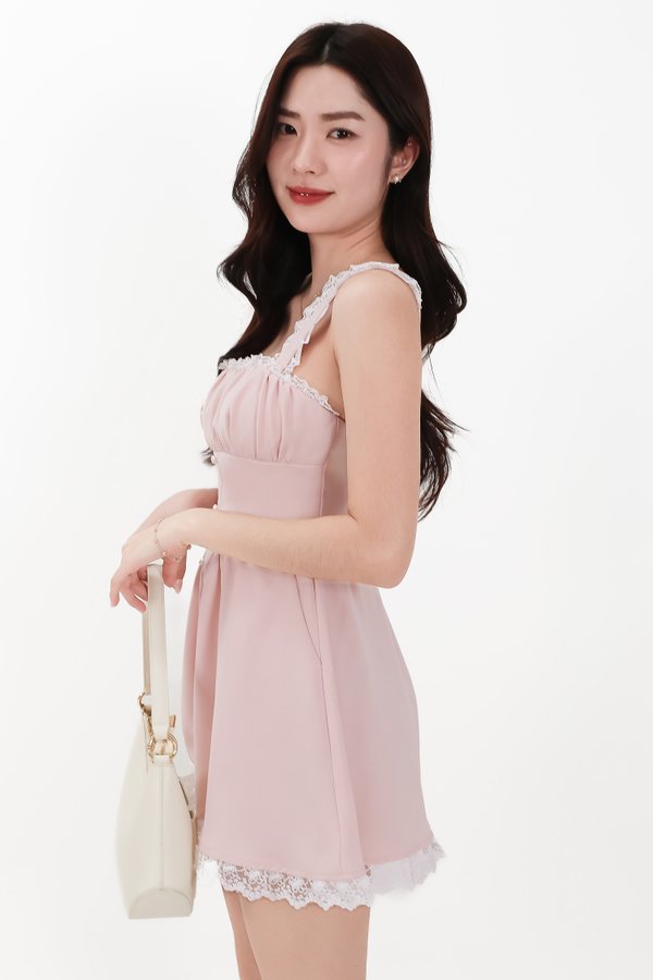 DEFECT | Tria Two Way Romper Dress in Pastel Pink in XS