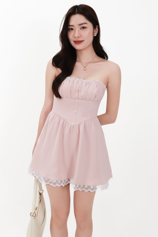 DEFECT | Tria Two Way Romper Dress in Pastel Pink in XS