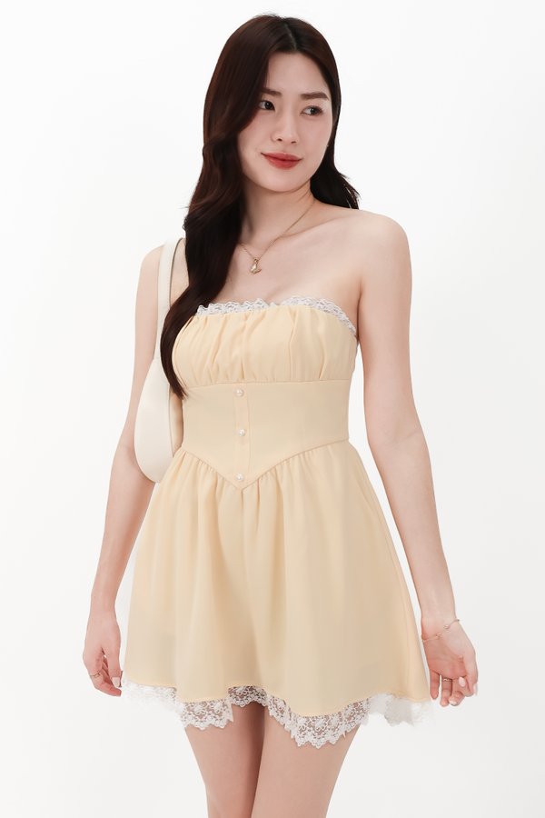 DEFECT | Tria Two Way Romper Dress in Pale Yellow in S