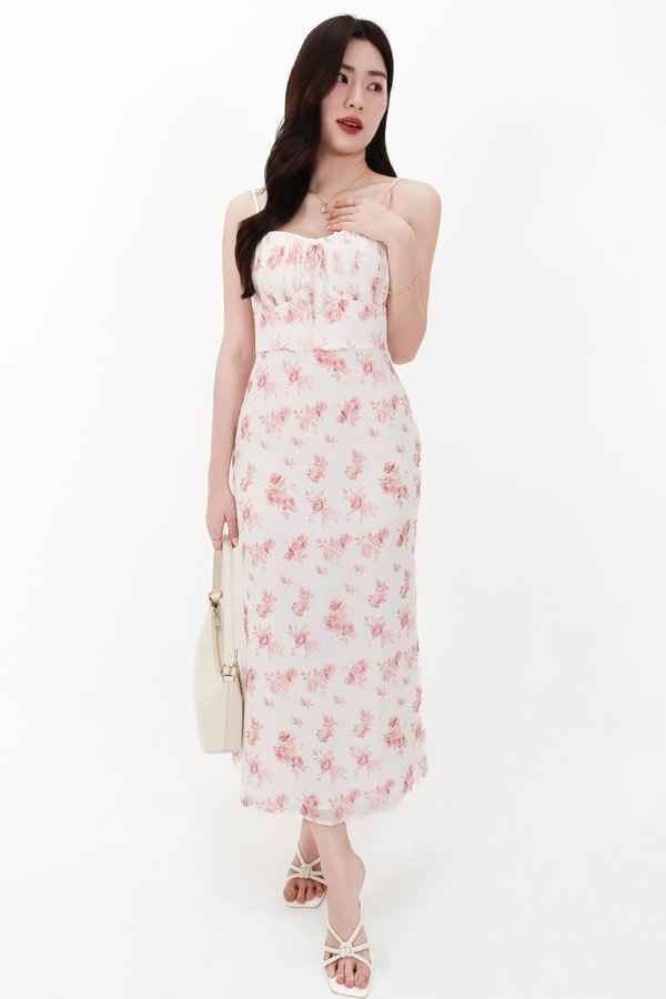 DEFECT | Fern Floral Midaxi Dress in White X Pink in XL