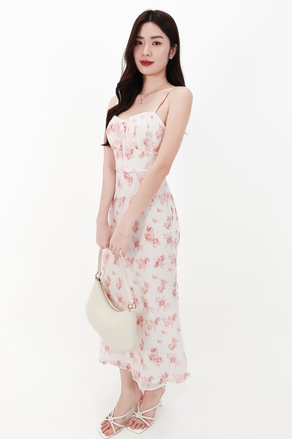 DEFECT | Fern Floral Midaxi Dress in White X Pink in XL