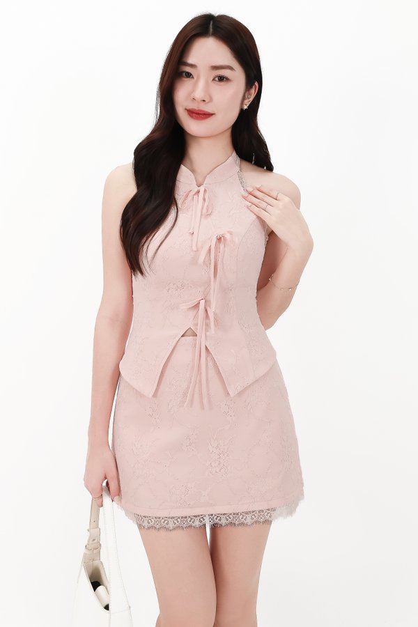 DEFECT | Lisa Lace Cheongsam Co-ord Top in Blush Pink in S