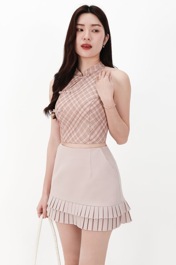 CNY2026 | Ping Plaid Cheongsam Top in Nude Blush