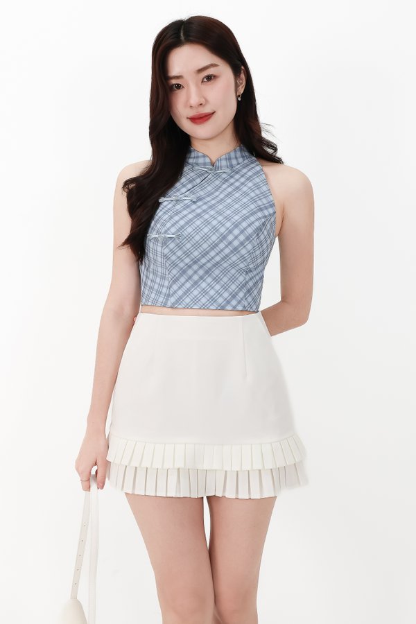 DEFECT | Ping Plaid Cheongsam Top in Blue in L