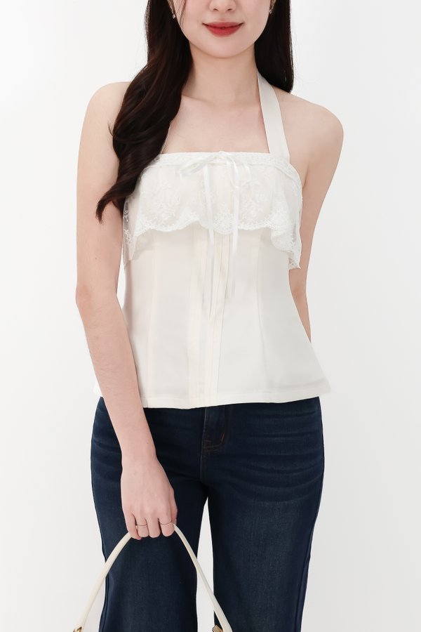 DEFECT | Lennie Lace Flap Two Way Top in White in XS